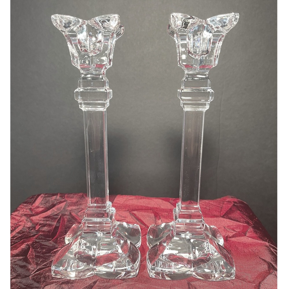 Mikasa Blossom 24% Lead Crystal Taper Candlestick Holders Set of 2 Clear Germany